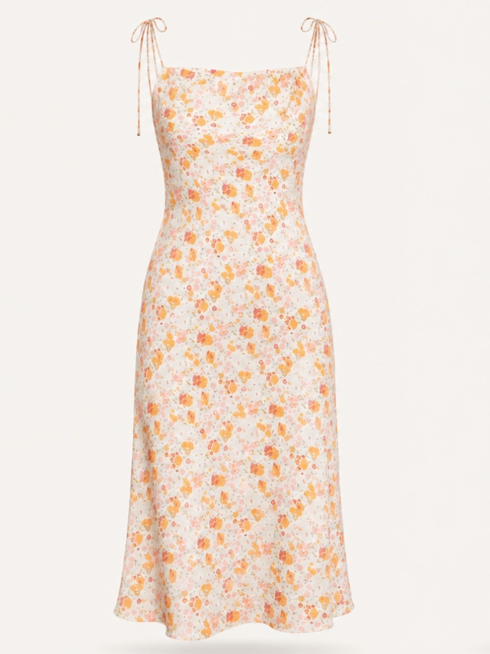 Vintage-Inspired Floral Cowl Neck Tie-Strap Midi Dress